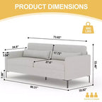 Canapé confortable de 80 po, canapé 3 places avec pieds en métal, canapé à assise profonde avec tissu de lin beige, canapé moderne pour salon, appartement, bureau, beige