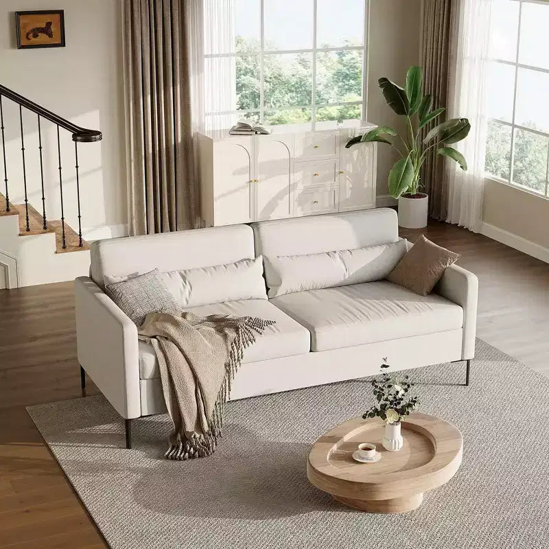 Canapé confortable de 80 po, canapé 3 places avec pieds en métal, canapé à assise profonde avec tissu de lin beige, canapé moderne pour salon, appartement, bureau, beige