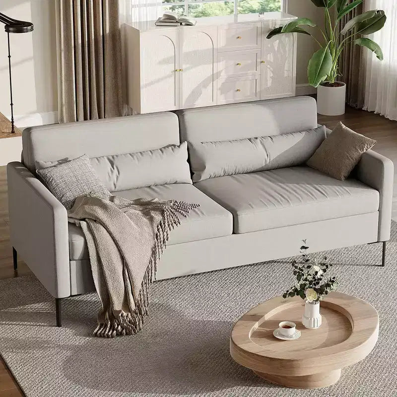 80in Comfy Couch, 3 Seater Sofa with Metal Legs, Deep Seat Sofa with Beige Linen Fabric Modern Sofa Couch for Living Room, Apparment, Office, Beige