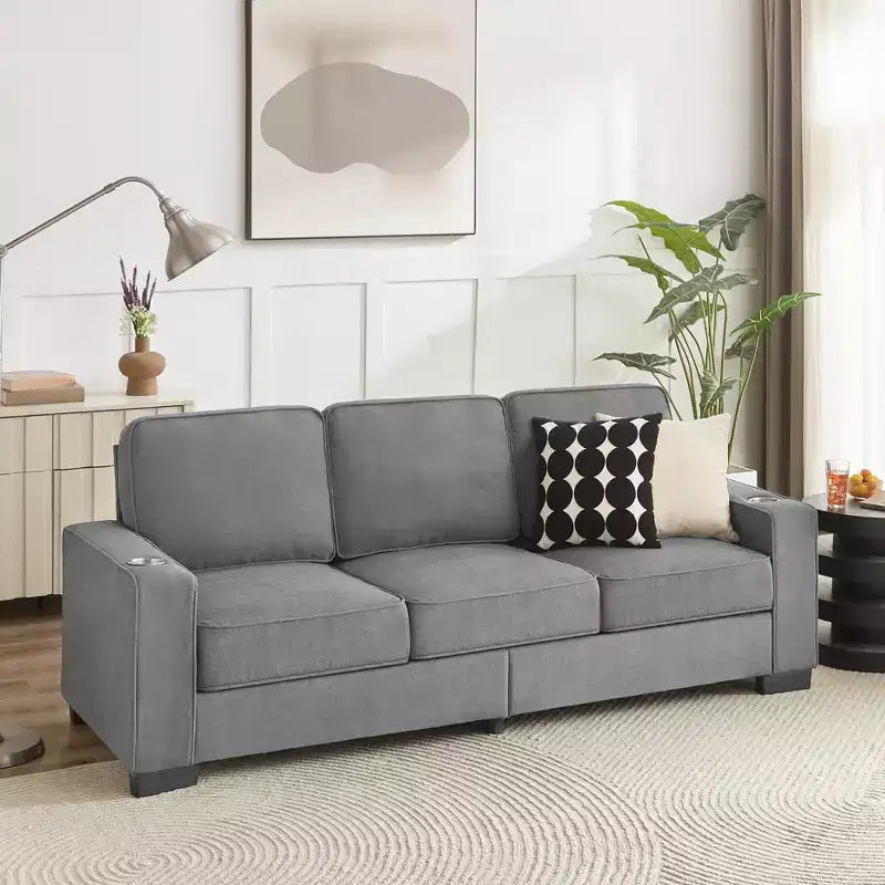 MAYEERTY 83.86 inch Modern Snowfleece Fabric Sofa with 3 Seater for Living Room Bedroom Office Gray
