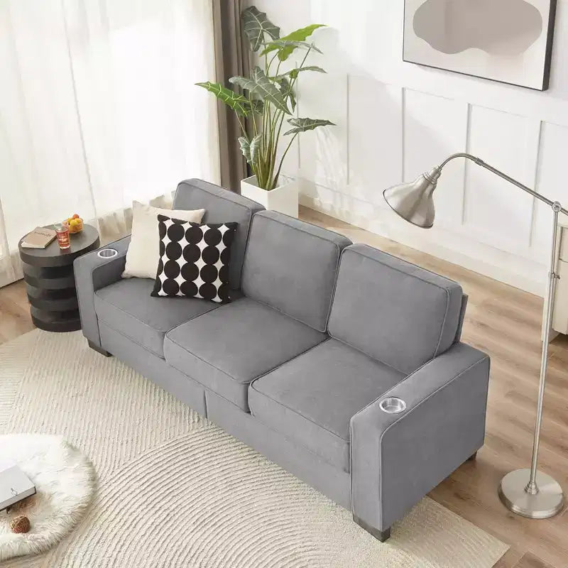 MAYEERTY 83.86 inch Modern Snowfleece Fabric Sofa with 3 Seater for Living Room Bedroom Office Gray