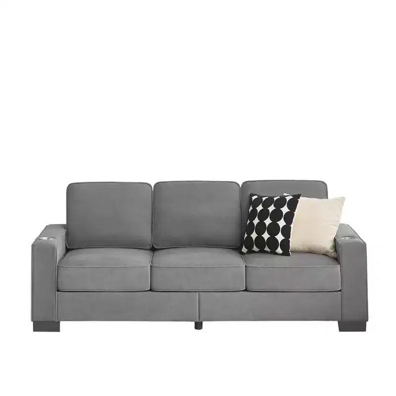 MAYEERTY 83.86 inch Modern Snowfleece Fabric Sofa with 3 Seater for Living Room Bedroom Office Gray