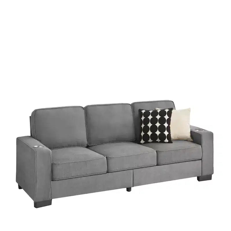 MAYEERTY 83.86 inch Modern Snowfleece Fabric Sofa with 3 Seater for Living Room Bedroom Office Gray