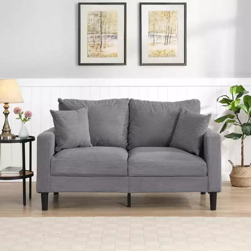 MAYEERTY Wooden Frame Loveseat Sofa Corduroy Comfortable for Living Room Small Space Gray