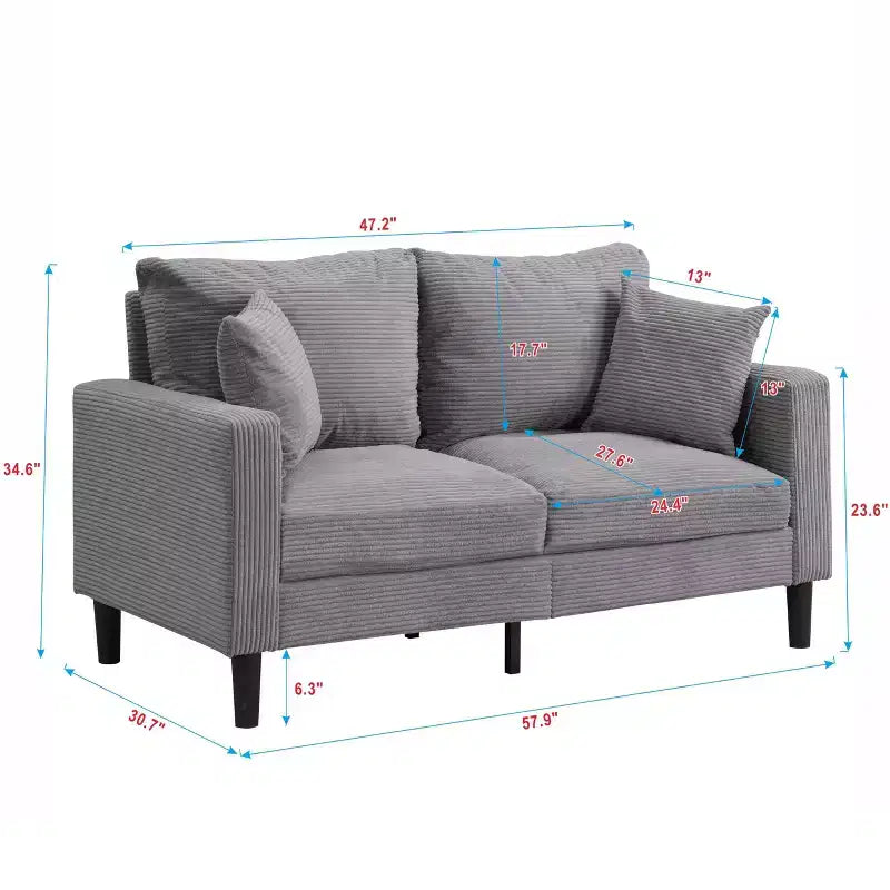 MAYEERTY Wooden Frame Loveseat Sofa Corduroy Comfortable for Living Room Small Space Gray