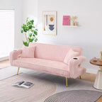 MAYEERTY Straight Corduroy Sofa Bed with Pillows Adjustable in The Three Levels for Use In Living Room Pink