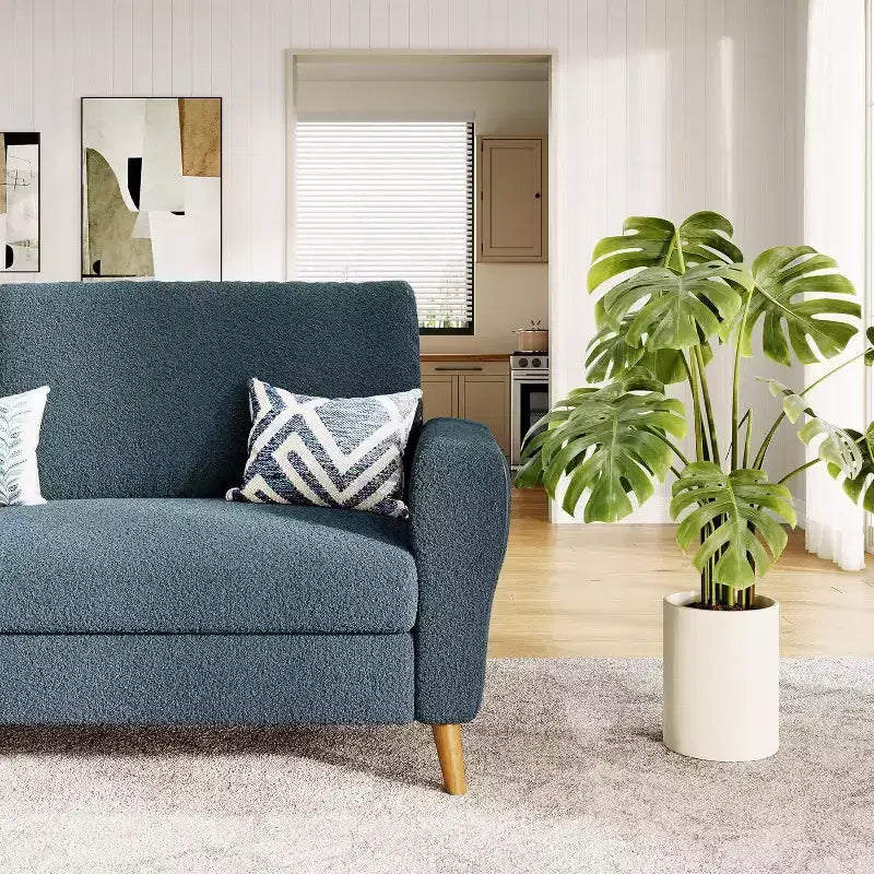 Acekool Boucle Loveseat - Modern 3-Seater Sofa with Wooden Legs, Plush Cushions & Streamlined Armrests