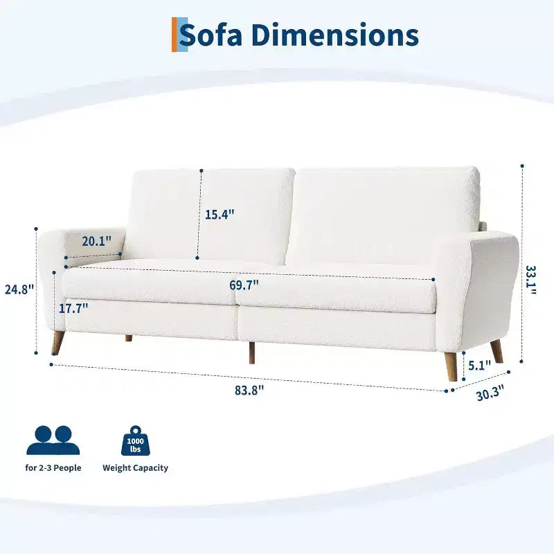 Acekool Boucle Loveseat - Modern 3-Seater Sofa with Wooden Legs, Plush Cushions & Streamlined Armrests
