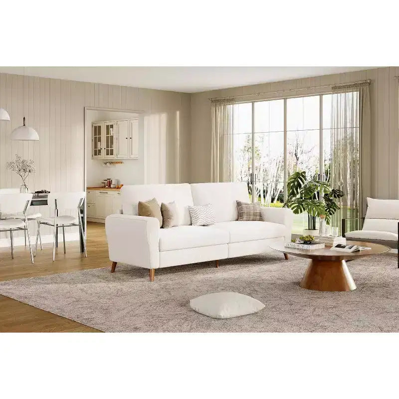 Acekool Boucle Loveseat - Modern 3-Seater Sofa with Wooden Legs, Plush Cushions & Streamlined Armrests