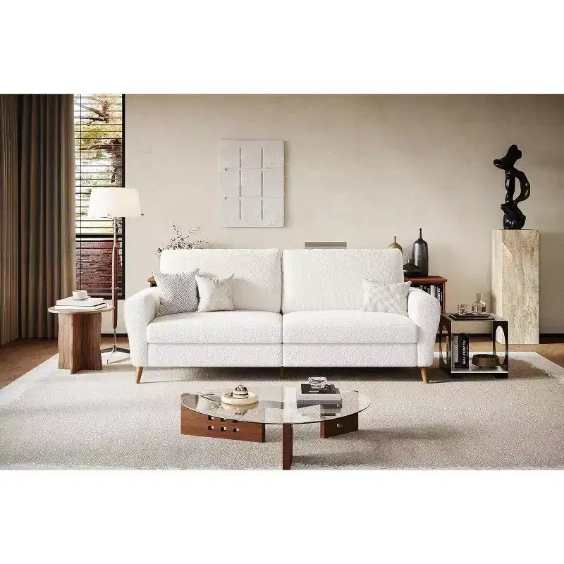 Acekool Boucle Loveseat - Modern 3-Seater Sofa with Wooden Legs, Plush Cushions & Streamlined Armrests