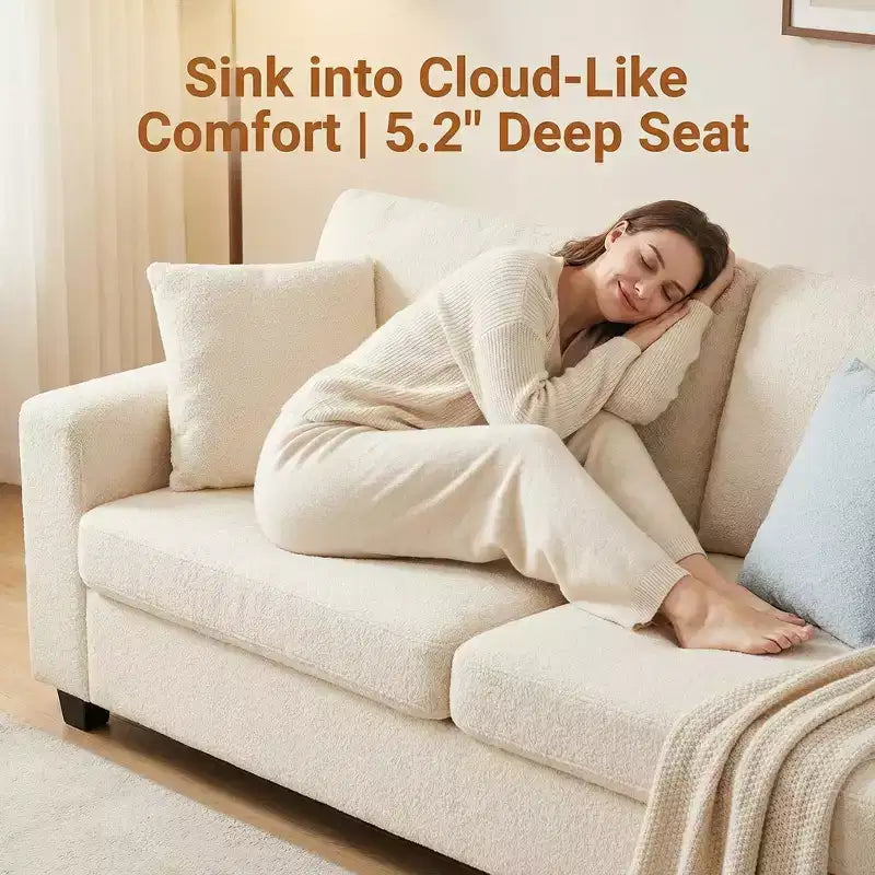 GustoWave 83W Modern 3-Seater Sofa with Deep Seat, Soft Fabric Living Room Sofa with Wide Armrest, Removable Washable Cushion Cover