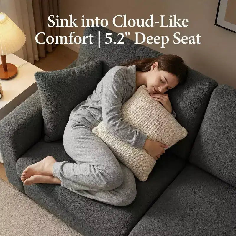 GustoWave 83W Modern 3-Seater Sofa with Deep Seat, Soft Fabric Living Room Sofa with Wide Armrest, Removable Washable Cushion Cover