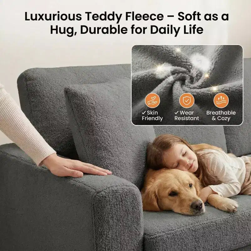 GustoWave 83W Modern 3-Seater Sofa with Deep Seat, Soft Fabric Living Room Sofa with Wide Armrest, Removable Washable Cushion Cover