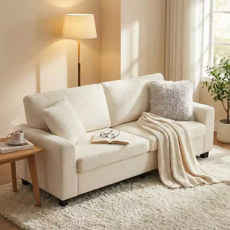 GustoWave 83W Modern 3-Seater Sofa with Deep Seat, Soft Fabric Living Room Sofa with Wide Armrest, Removable Washable Cushion Cover