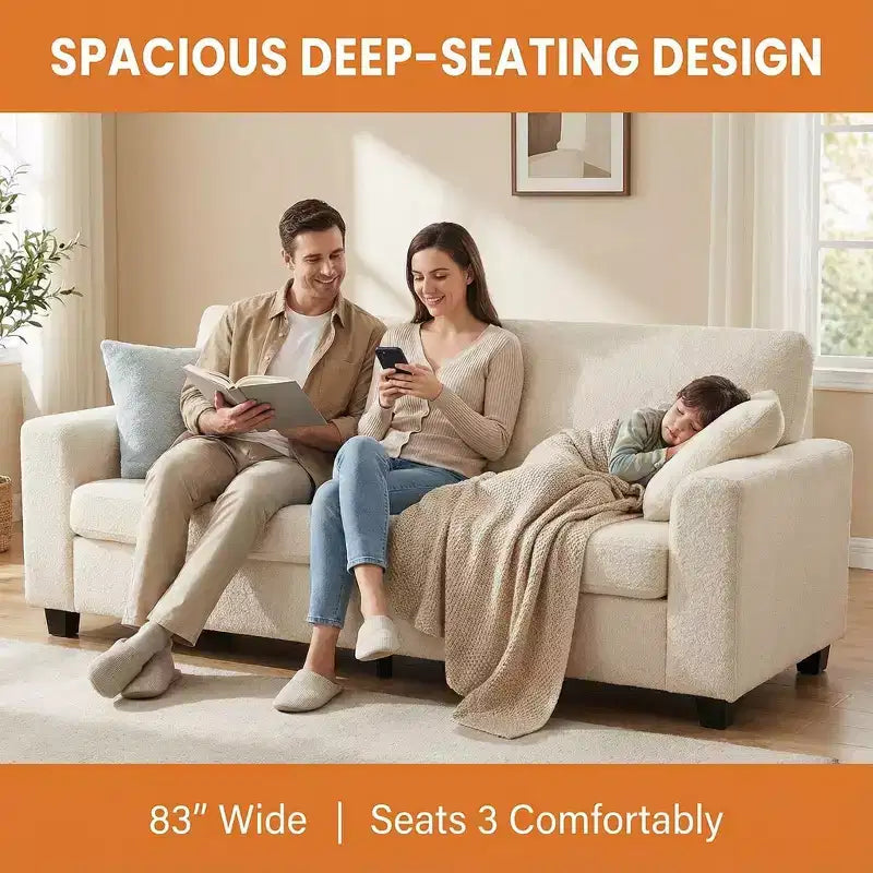 GustoWave 83W Modern 3-Seater Sofa with Deep Seat, Soft Fabric Living Room Sofa with Wide Armrest, Removable Washable Cushion Cover