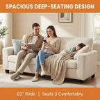 GustoWave 83W Modern 3-Seater Sofa with Deep Seat, Soft Fabric Living Room Sofa with Wide Armrest, Removable Washable Cushion Cover