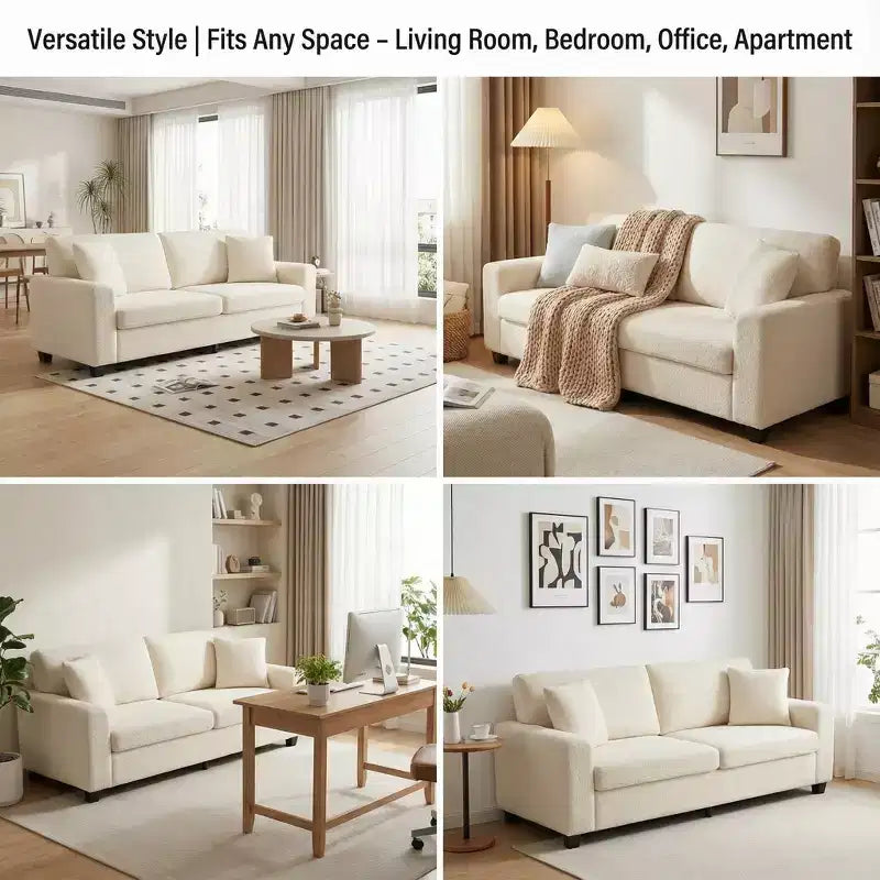 GustoWave 83W Modern 3-Seater Sofa with Deep Seat, Soft Fabric Living Room Sofa with Wide Armrest, Removable Washable Cushion Cover