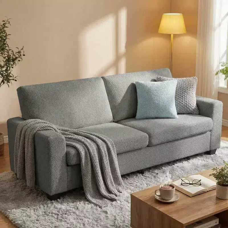 GustoWave 83W Modern 3-Seater Sofa with Deep Seat, Soft Fabric Living Room Sofa with Wide Armrest, Removable Washable Cushion Cover