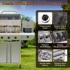 Barbecue à gaz propane 3 brûleurs ZAFRO avec brûleur latéral 34 000 BTU, en acier inoxydable, grilles en fonte, portable pour patio, camping