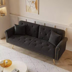 Canapé en velours noir MAYEERTY avec clous décoratifs et coussin décoratif assorti
