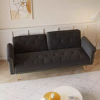 Canapé en velours noir MAYEERTY avec clous décoratifs et coussin décoratif assorti