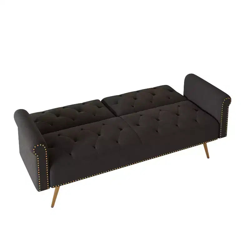 Canapé en velours noir MAYEERTY avec clous décoratifs et coussin décoratif assorti