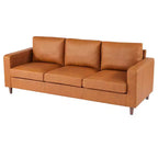 83 Inch Brown Leather Sofa - Mid-Century Modern Couch, 3-Seater Sofa with Armrests, Comfy Cushions, PU Deep Seat Sofa for Living Room, Bedroom
