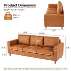 83 Inch Brown Leather Sofa - Mid-Century Modern Couch, 3-Seater Sofa with Armrests, Comfy Cushions, PU Deep Seat Sofa for Living Room, Bedroom
