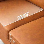 83 Inch Brown Leather Sofa - Mid-Century Modern Couch, 3-Seater Sofa with Armrests, Comfy Cushions, PU Deep Seat Sofa for Living Room, Bedroom