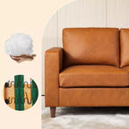 83 Inch Brown Leather Sofa - Mid-Century Modern Couch, 3-Seater Sofa with Armrests, Comfy Cushions, PU Deep Seat Sofa for Living Room, Bedroom