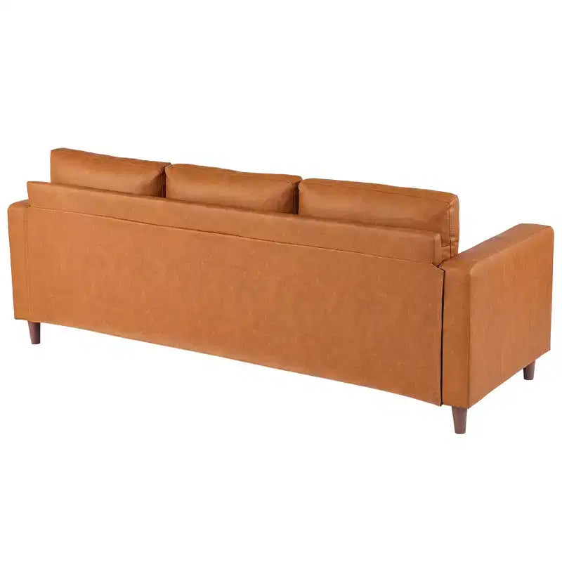 83 Inch Brown Leather Sofa - Mid-Century Modern Couch, 3-Seater Sofa with Armrests, Comfy Cushions, PU Deep Seat Sofa for Living Room, Bedroom