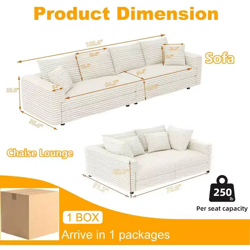 MAYEERTY Modern Comfy Upholstered Sofa Cloud Deep Seat Couches with Soft Pillows for Living Room Bedroom Office Beige