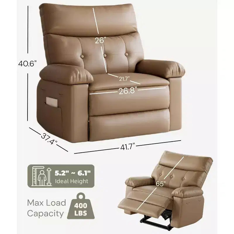 Fauteuil inclinable manuel pour salon, fauteuil inclinable massant pivotant à 360 degrés avec télécommande, fauteuil de relaxation en cuir PU avec poche latérale