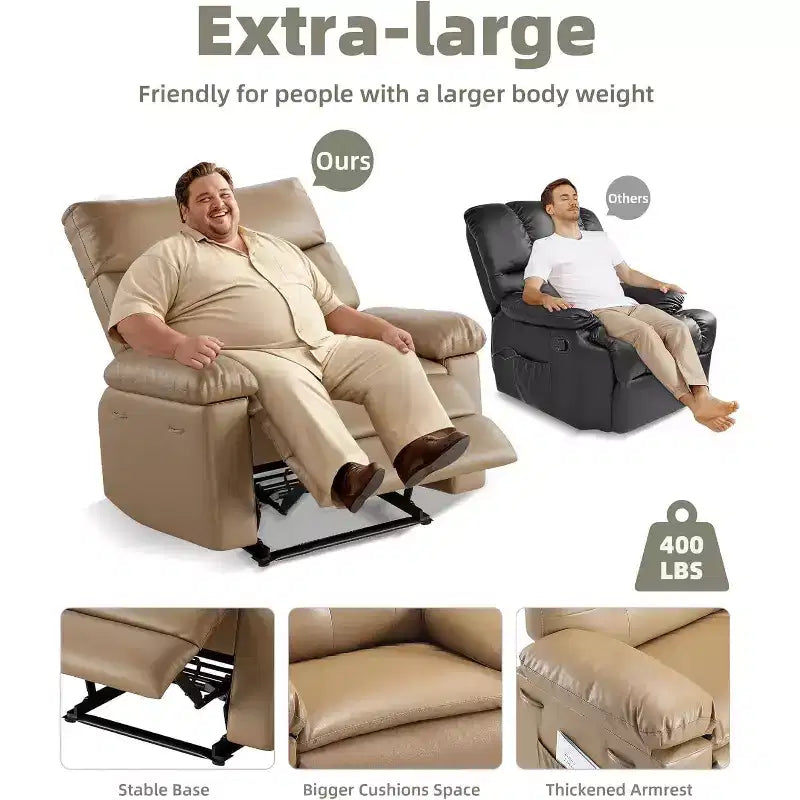 Fauteuil inclinable manuel pour salon, fauteuil inclinable massant pivotant à 360 degrés avec télécommande, fauteuil de relaxation en cuir PU avec poche latérale