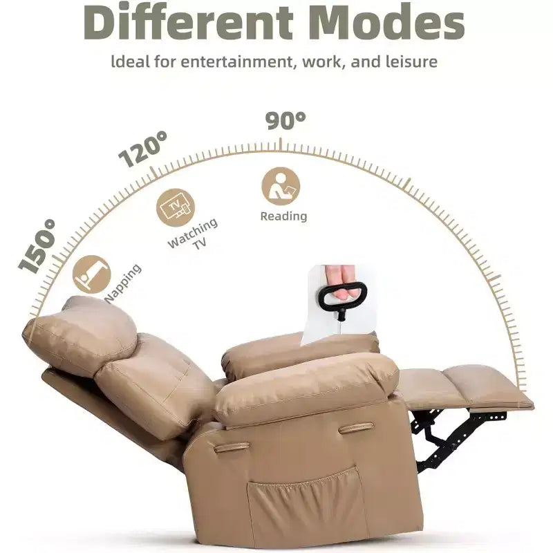Fauteuil inclinable manuel pour salon, fauteuil inclinable massant pivotant à 360 degrés avec télécommande, fauteuil de relaxation en cuir PU avec poche latérale