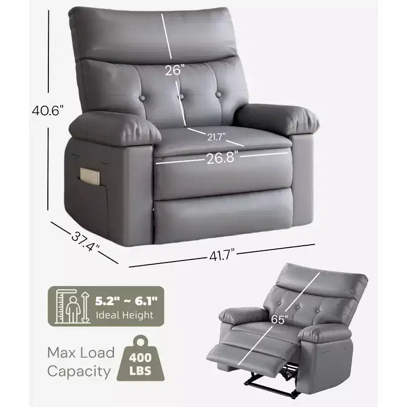 Fauteuil inclinable manuel pour salon, fauteuil inclinable massant pivotant à 360 degrés avec télécommande, fauteuil de relaxation en cuir PU avec poche latérale