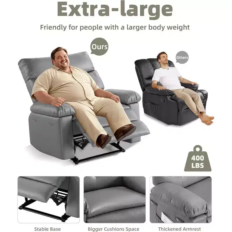 Fauteuil inclinable manuel pour salon, fauteuil inclinable massant pivotant à 360 degrés avec télécommande, fauteuil de relaxation en cuir PU avec poche latérale