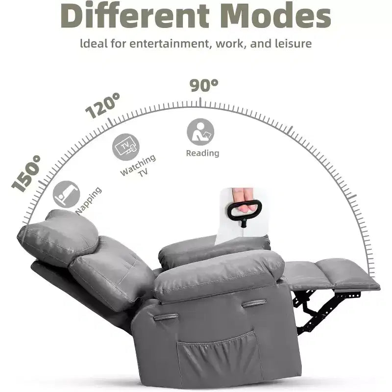 Fauteuil inclinable manuel pour salon, fauteuil inclinable massant pivotant à 360 degrés avec télécommande, fauteuil de relaxation en cuir PU avec poche latérale