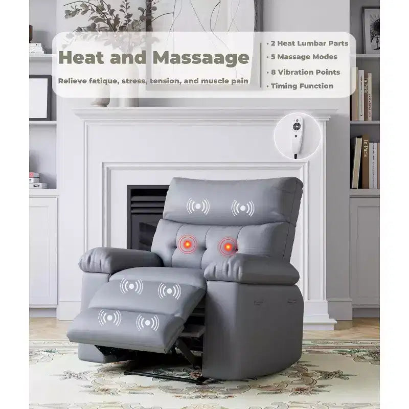 Fauteuil inclinable manuel pour salon, fauteuil inclinable massant pivotant à 360 degrés avec télécommande, fauteuil de relaxation en cuir PU avec poche latérale