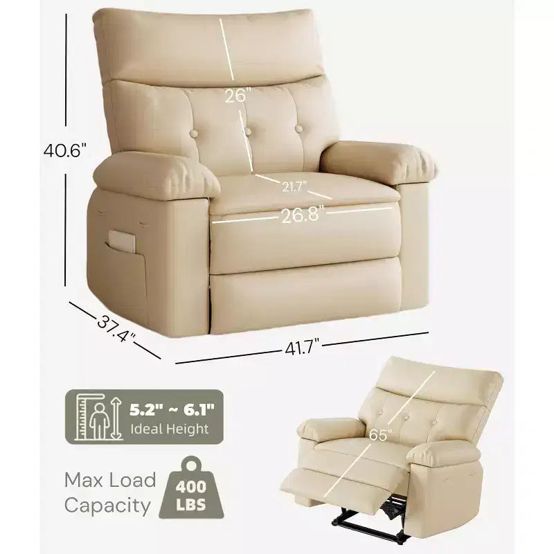 Fauteuil inclinable manuel pour salon, fauteuil inclinable massant pivotant à 360 degrés avec télécommande, fauteuil de relaxation en cuir PU avec poche latérale