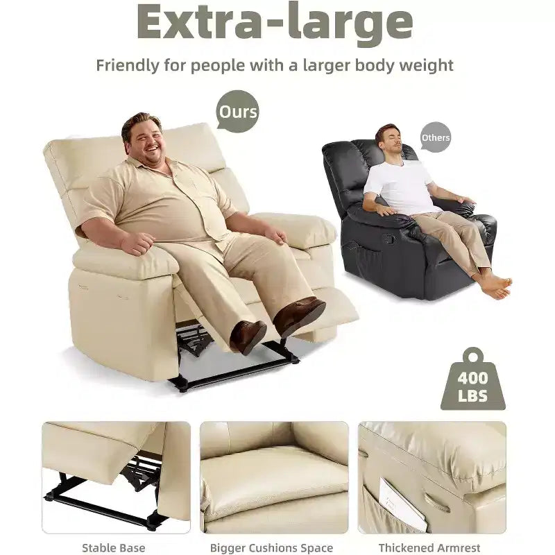 Fauteuil inclinable manuel pour salon, fauteuil inclinable massant pivotant à 360 degrés avec télécommande, fauteuil de relaxation en cuir PU avec poche latérale