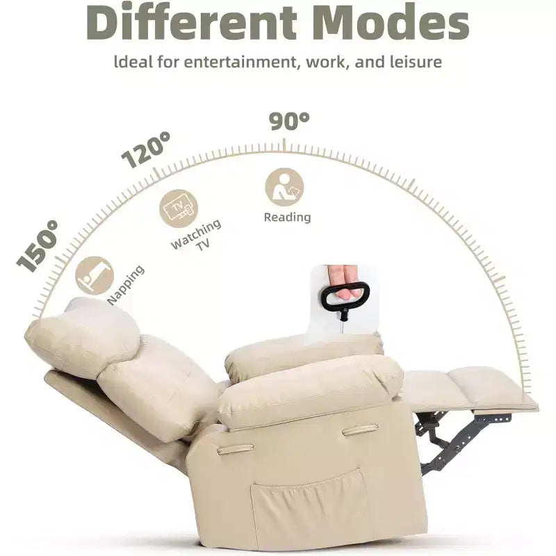 Fauteuil inclinable manuel pour salon, fauteuil inclinable massant pivotant à 360 degrés avec télécommande, fauteuil de relaxation en cuir PU avec poche latérale