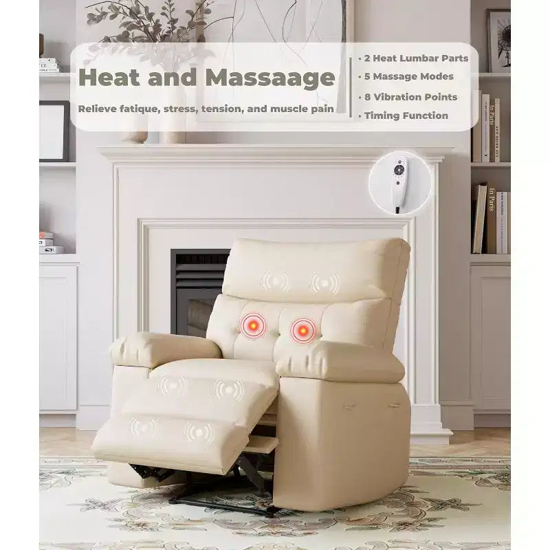 Fauteuil inclinable manuel pour salon, fauteuil inclinable massant pivotant à 360 degrés avec télécommande, fauteuil de relaxation en cuir PU avec poche latérale