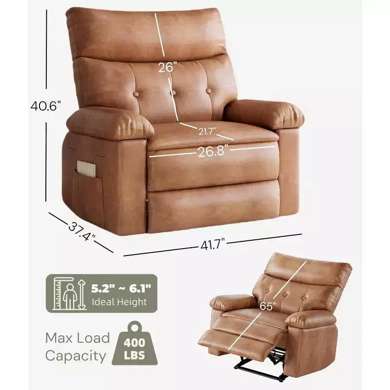 Fauteuil inclinable manuel pour salon, fauteuil inclinable massant pivotant à 360 degrés avec télécommande, fauteuil de relaxation en cuir PU avec poche latérale