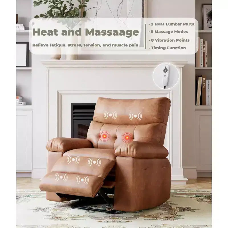Fauteuil inclinable manuel pour salon, fauteuil inclinable massant pivotant à 360 degrés avec télécommande, fauteuil de relaxation en cuir PU avec poche latérale