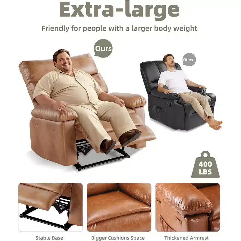Fauteuil inclinable manuel pour salon, fauteuil inclinable massant pivotant à 360 degrés avec télécommande, fauteuil de relaxation en cuir PU avec poche latérale