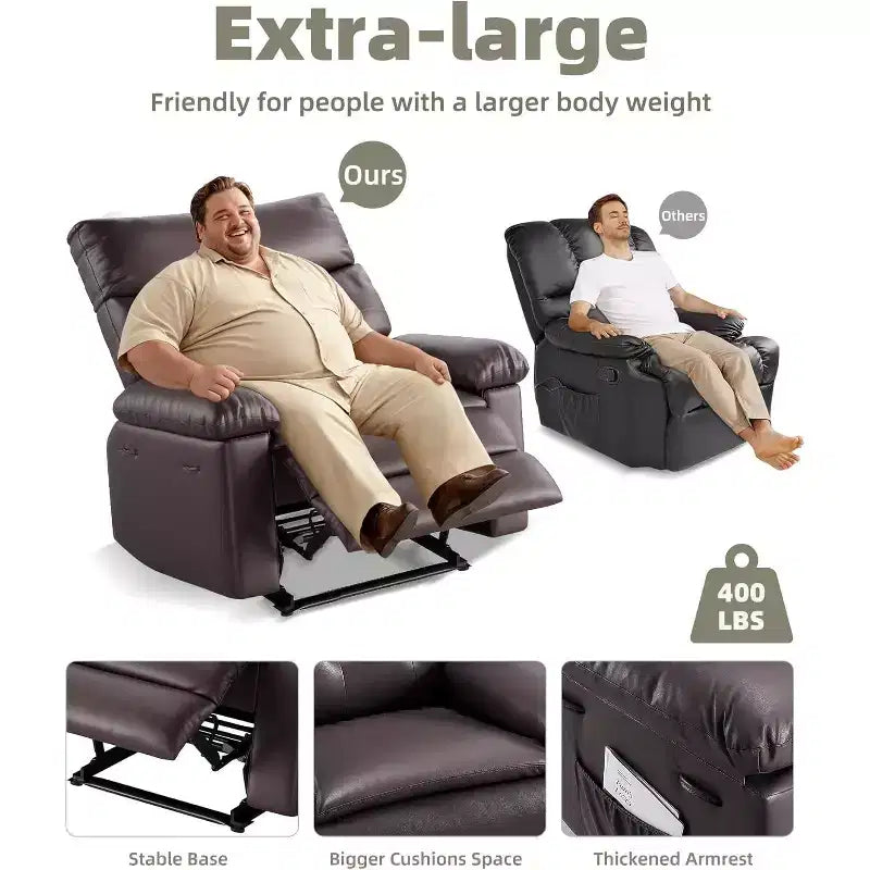 Fauteuil inclinable manuel pour salon, fauteuil inclinable massant pivotant à 360 degrés avec télécommande, fauteuil de relaxation en cuir PU avec poche latérale