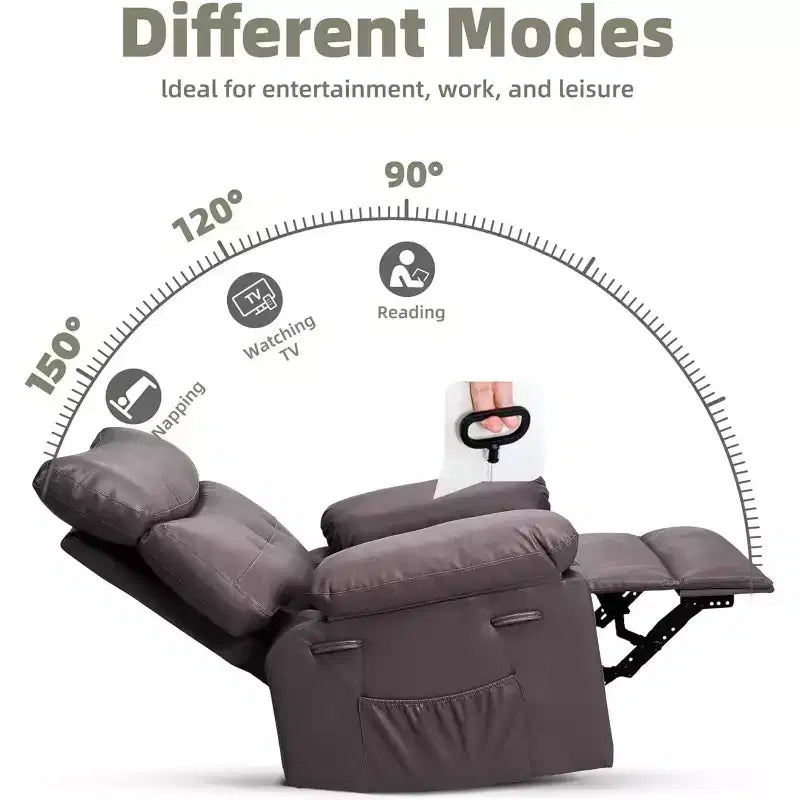 Fauteuil inclinable manuel pour salon, fauteuil inclinable massant pivotant à 360 degrés avec télécommande, fauteuil de relaxation en cuir PU avec poche latérale