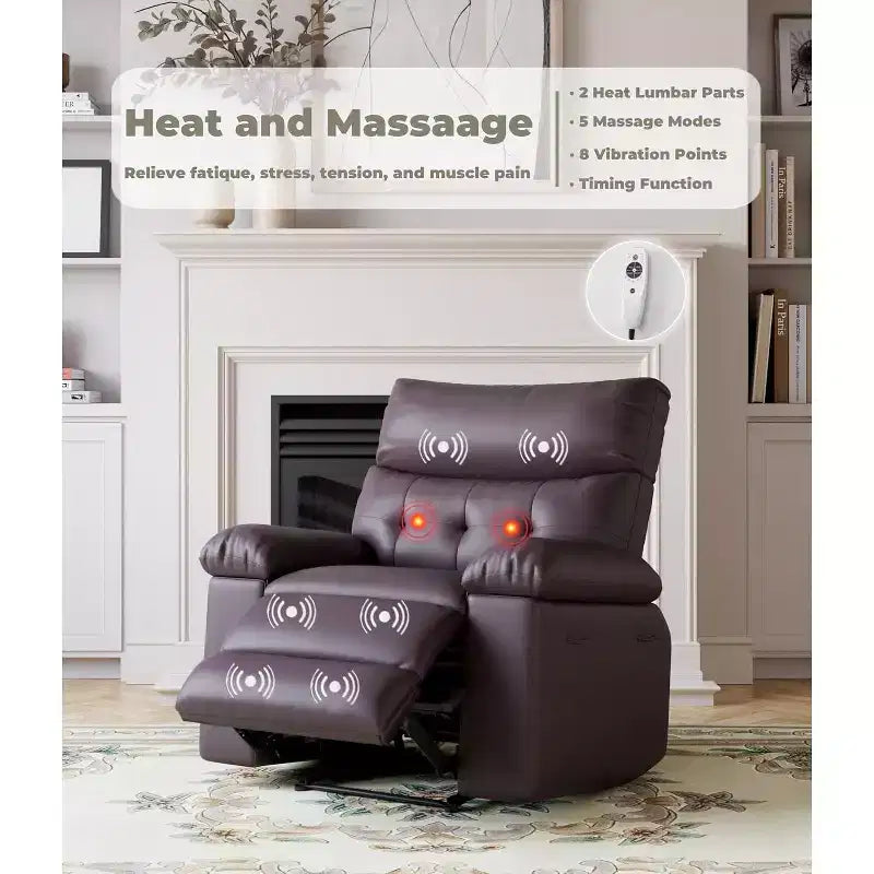 Fauteuil inclinable manuel pour salon, fauteuil inclinable massant pivotant à 360 degrés avec télécommande, fauteuil de relaxation en cuir PU avec poche latérale