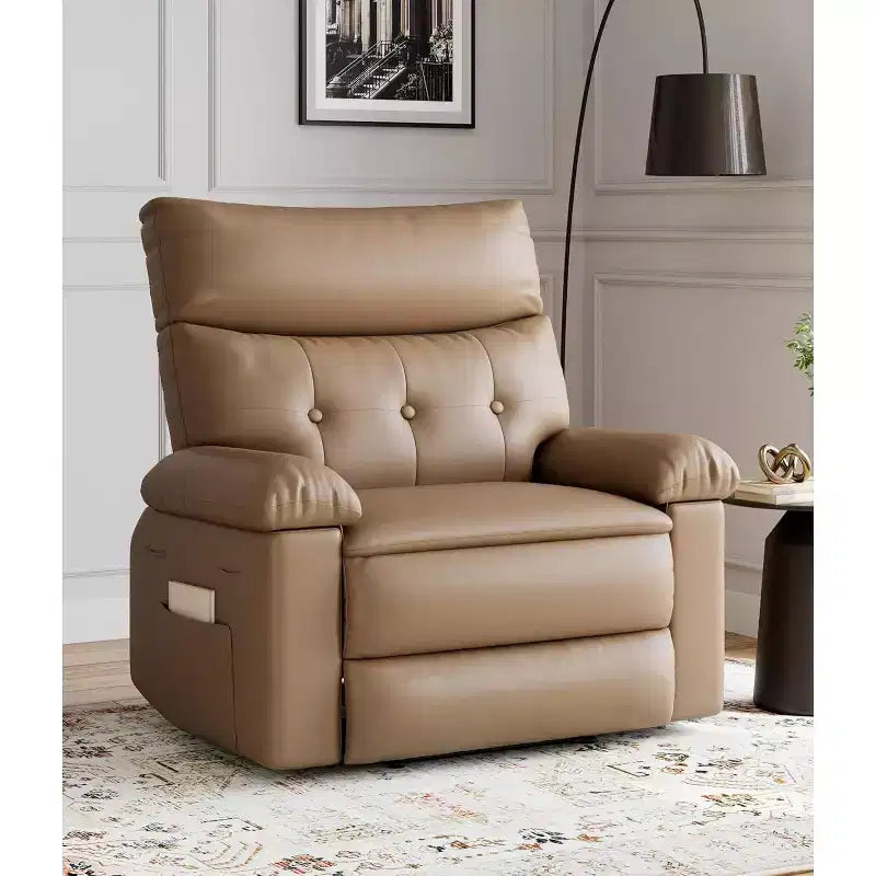 Manual Recliner Chair for Living Room, 360 Degree Swivel Massage Recliner Chair with Remote Control, PU Leather Lounge Chair with Side Pocket